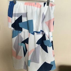 Adorable Strapless Geometric  Romper